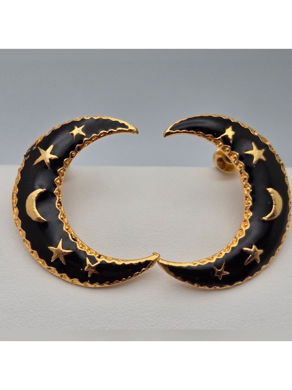 ✨2/$10✨ Black Enamel Crescent Moon & Gold Star Earrings